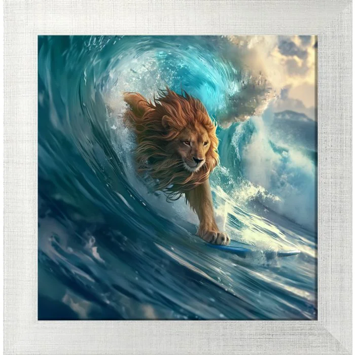 Poster mit Motiv 'Surfing Lion'