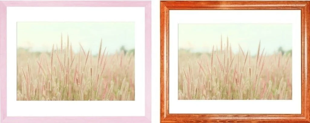 Buntes Bild mit weichen Farben einmal richtig und einmal falsch gerahmt