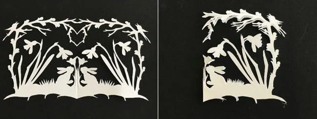 Falttechnik Osterhasen unter Blume Scherenschnitt