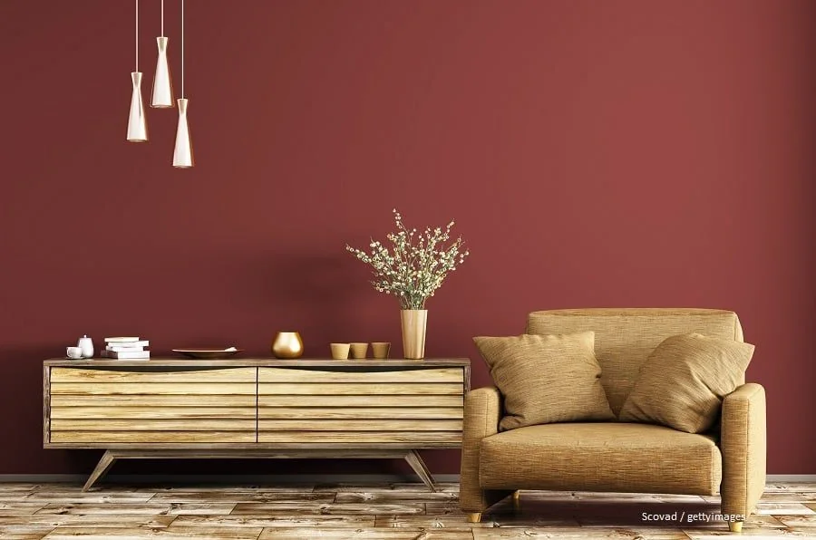 Wandgestaltung Wohnzimmer Dunkelrot